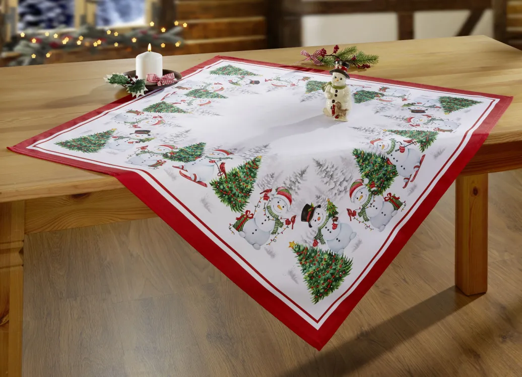Tischdecken|Dekoration>Tischdecke mit Schneemann-Druckmotiven BUNT