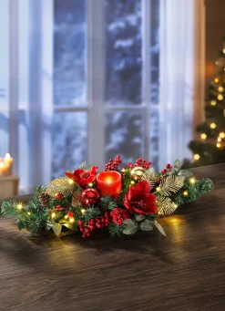 Gestecke & Kränze>Tischgesteck mit LED-Echtwachskerze ROT