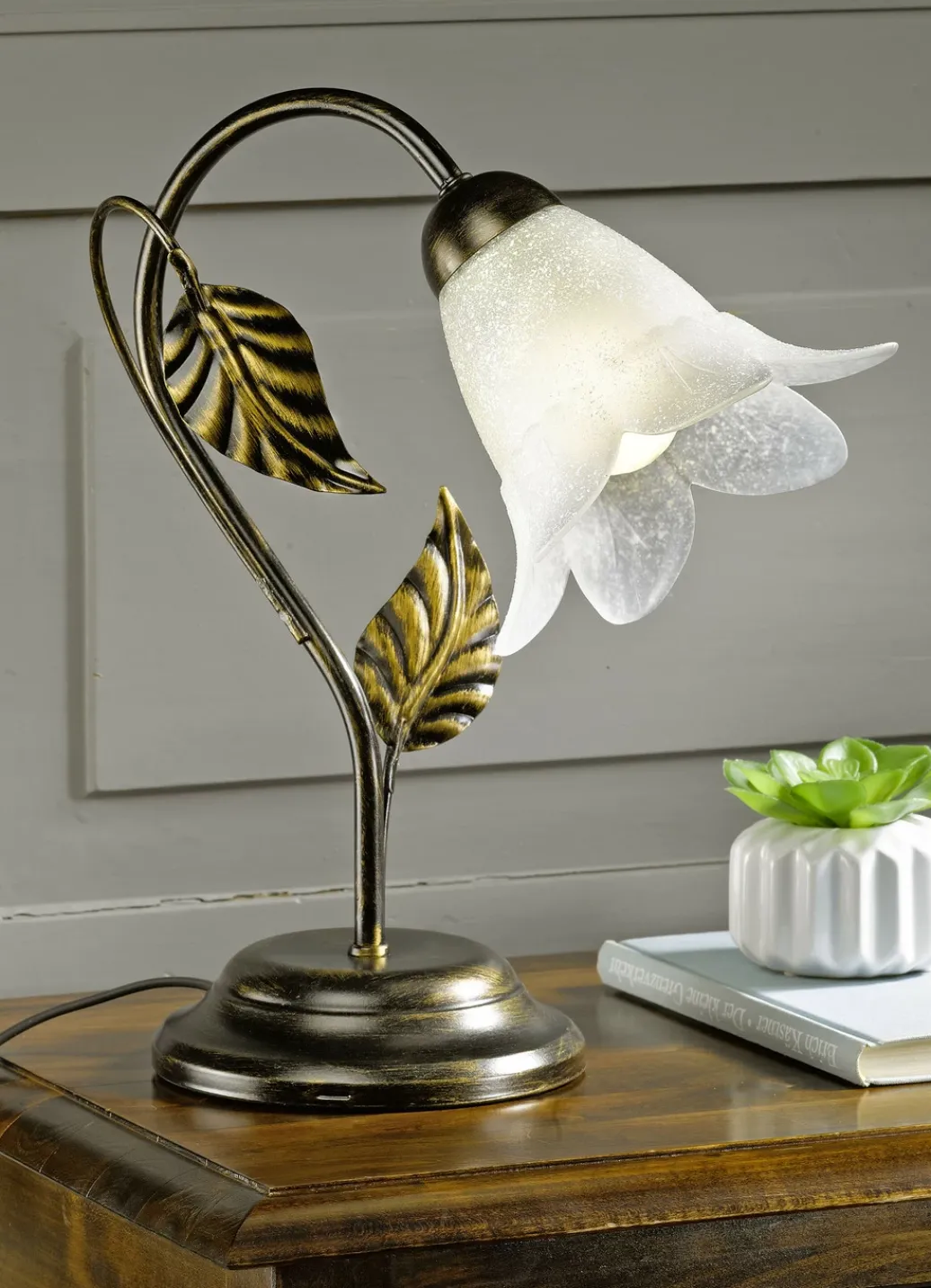 Möbel>Tischleuchte aus Metall mit dekorativem Blattwerk BRAUN SCHWARZ-GOLD