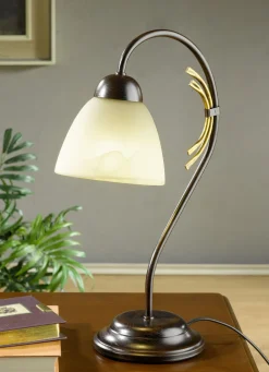 Möbel>Tischleuchte, 1-flammig, mit Gestell aus Eisen SCHWARZ-ROST-GOLD