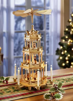 Weihnachtliche Dekorationen>Tischpyramide aus Holz NATUR