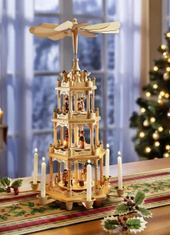 Weihnachtliche Dekorationen>Tischpyramide aus Holz NATUR