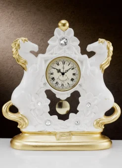 Dekoration>Tischuhr aus italienischer Keramik WEISS-GOLD