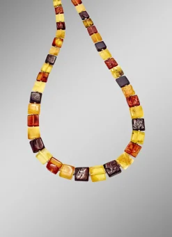 Damen-Edelsteinschmuck>Tolle Halskette mit echten bunten Bernstein-Quadraten