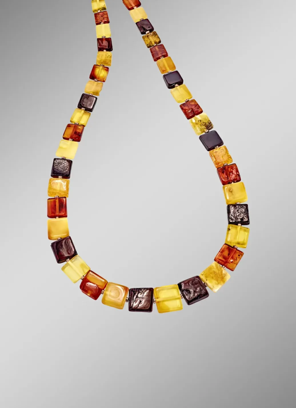 Damen-Edelsteinschmuck>Tolle Halskette mit echten bunten Bernstein-Quadraten