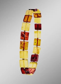 Damen-Edelsteinschmuck>Tolles Armband mit echten bunten Bernstein-Quadraten