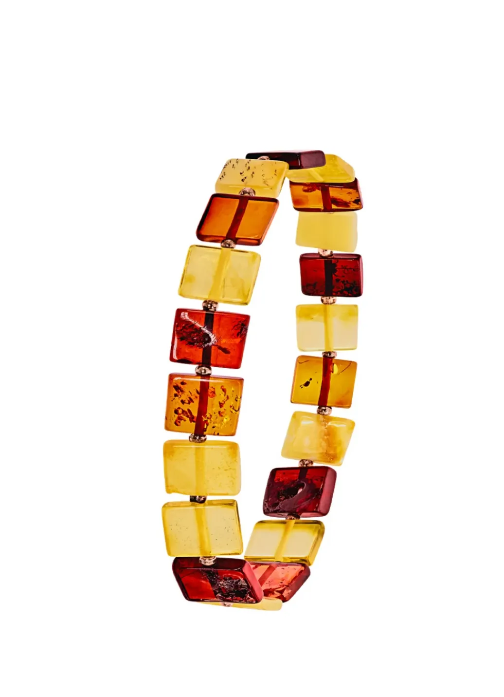 Damen-Edelsteinschmuck>Tolles Armband mit echten bunten Bernstein-Quadraten