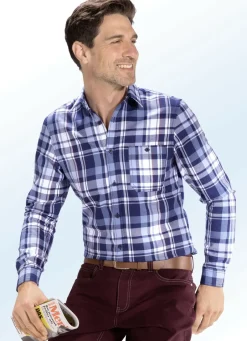 Hemden>Tolles Hemd aus Feinflanell MARINE-HELLPETROL-BORDEAUX-WEISS KARIERT