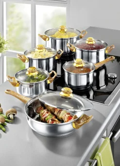 Töpfe & Pfannen>Topf-Set aus Edelstahl, 12-teilig EDELSTAHL/GOLD