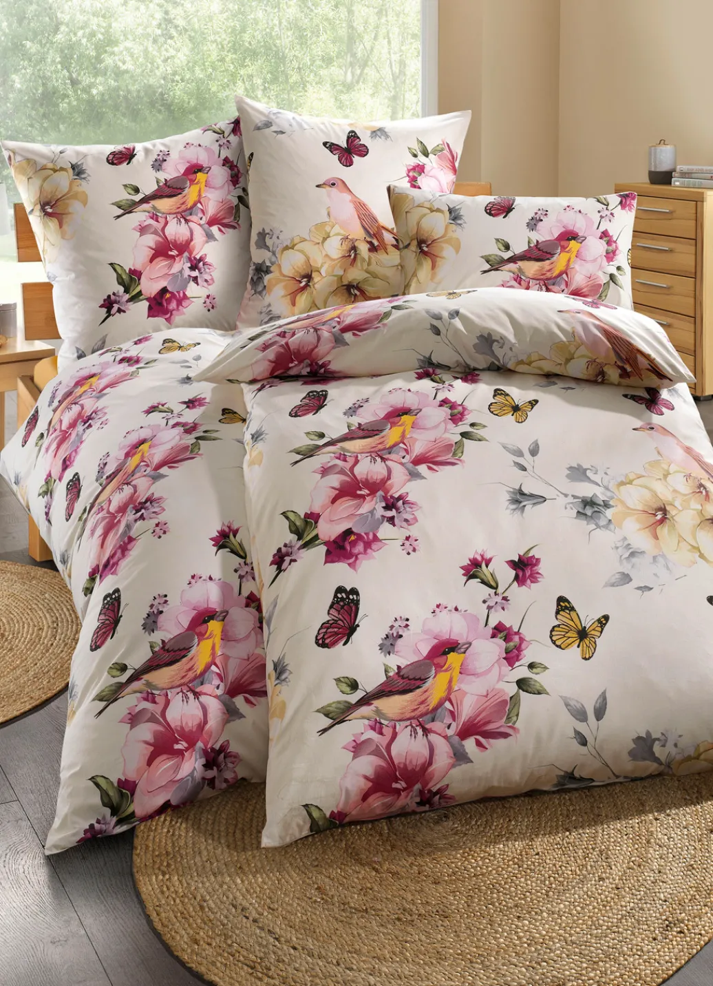 FLORELLA Heimtextilien>Traumhafte Bettwäsche-Garnitur mit frühlingshaftem Dessin