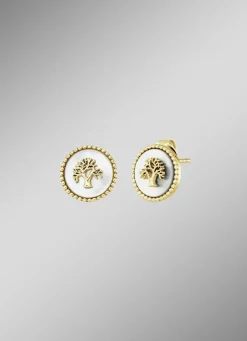 ENGELSRUFER Damen-Silberschmuck|Damen-Perlenschmuck>Tree of Life vergoldete Ohrstecker Perlmutteinlage