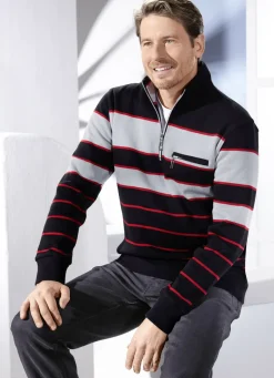 Shirts & Sweatshirts>Troyer aus reiner Baumwolle SCHWARZ-GRAU-ROT