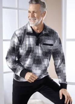 Shirts & Sweatshirts>Troyer mit knöpfbarer Brusttasche SILBERGRAU-SCHWARZ