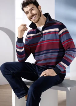 Shirts & Sweatshirts>Troyer mit kurzem Reißverschluss STAHLBLAU-BORDEAUX-MARINE