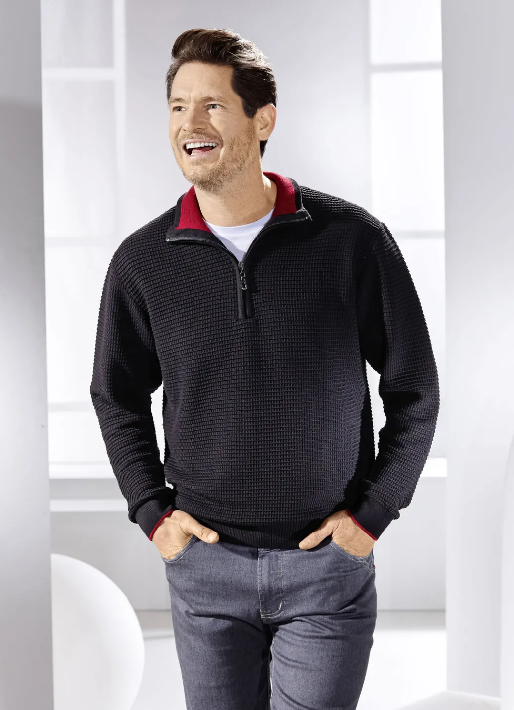 Pullover & Strickmode>Troyer mit Stehkragen in 2 Farben