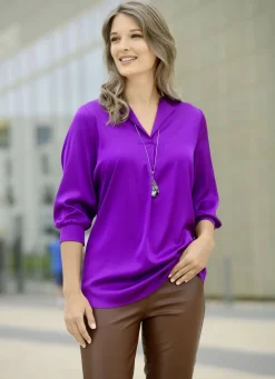 Blusen & Tuniken>Tunika mit aparter Ausschnittlösung LILA