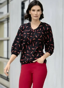 Blusen & Tuniken>Tunika mit Inkjet-Druck SCHWARZ-ROT-GRÜN