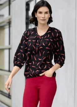 Blusen & Tuniken>Tunika mit Inkjet-Druck SCHWARZ-ROT-GRÜN