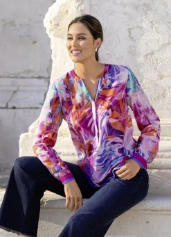 Laura Kent Blusen & Tuniken>Tunika mit schöner Bordüre KORALLE-FUCHSIA-FLIEDER-BUNT