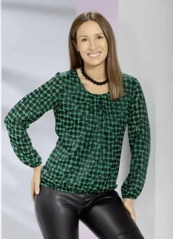 Blusen & Tuniken>Tunika mit Tupfen GRÜN-SCHWARZ