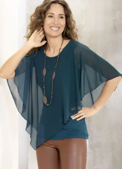 Blusen & Tuniken></noscript>Unifarbene Poncho-Tunika