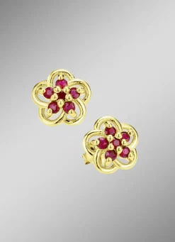 Damen-Edelsteinschmuck>Vergoldete Ohrstecker mit echt Rubin