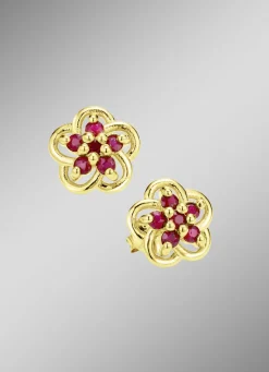 Damen-Edelsteinschmuck>Vergoldete Ohrstecker mit echt Rubin