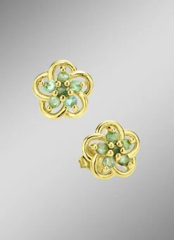 Damen-Edelsteinschmuck>Vergoldete Ohrstecker mit echt Smaragd