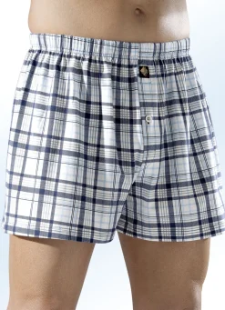 Wäsche|Herrenwäsche>Viererpack Boxershorts, kariert 2X WEISS-MARINE-BUNT, 2X WEISS-GRÜN-BUNT