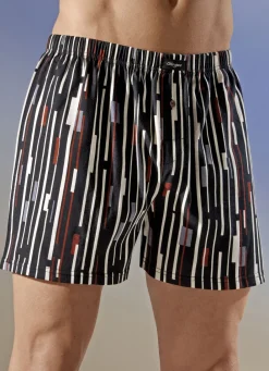 GLEYMOR Herrenwäsche|Wäsche>Viererpack Boxershorts mit Streifendessin 2X SCHWARZ-BUNT, 2X GRAU-BUNT