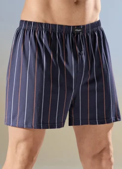 GLEYMOR Herrenwäsche|Wäsche>Viererpack Boxershorts mit knöpfbarem Eingriff 2X MARINE GESTREIFT, 2X MARINE KARIERT