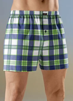 Wäsche|Herrenwäsche>Viererpack Boxershorts mit Karodessin 2X MARINE-GRÜN-WEISS, 2X GRÜN-MARINE-WEISS