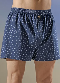 Wäsche|Herrenwäsche>Viererpack Boxershorts mit Alloverdessin 2X MARINE-WEISS, 2X TÜRKIS-WEISS