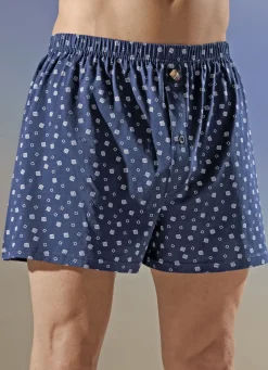 Wäsche|Herrenwäsche>Viererpack Boxershorts mit Alloverdessin 2X MARINE-WEISS, 2X TÜRKIS-WEISS