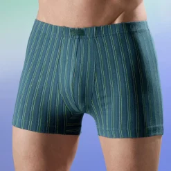 Wäsche|Herrenwäsche>Viererpack Pants mit Dehnbund 1x DUNKELGRUEN GESTREIFT, 1x GRAU GESTREIFT, 1x UNI MARINE, 1x UNI SCHWARZ