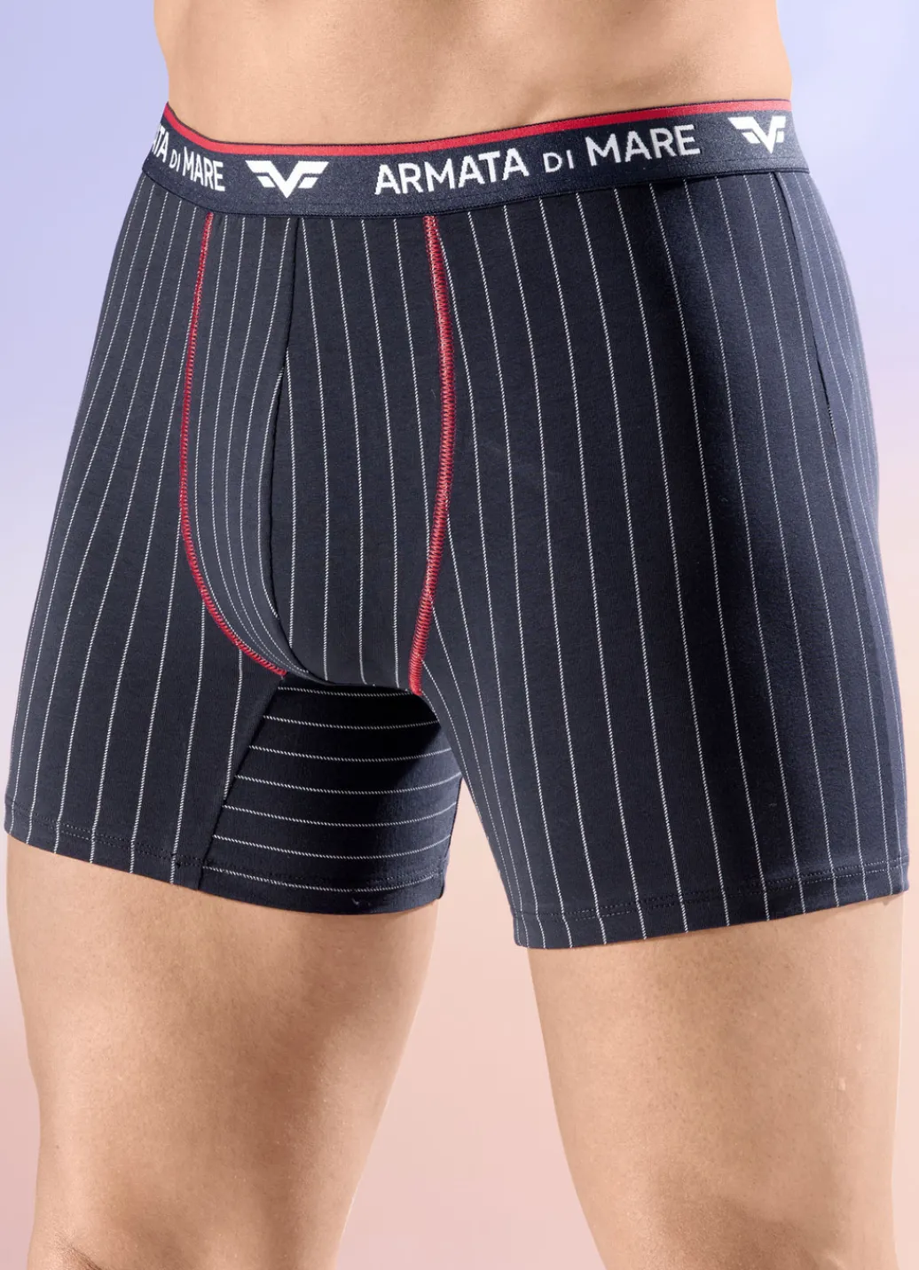 Armata di Mare Herrenwäsche|Wäsche>Viererpack Pants mit Elastikbund 2X NAVY-WEISS-ROT, 2X UNI NAVY