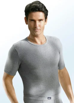 Herrenwäsche|Wäsche>Viererpack Schlupfjacken aus Feinripp 2X STEINGRAU MELIERT, 2X JEANSBLAU MELIERT