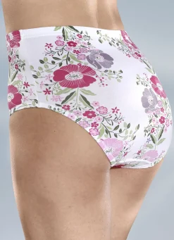 Damenwäsche|Wäsche>Viererpack Slip mit hüschem Blumendessin WEISS-BUNT