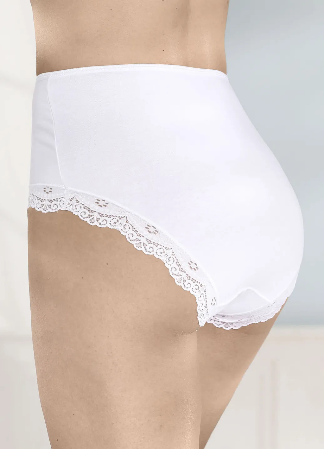 MONAMI Damenwäsche|Wäsche>Viererpack Slips mit Elastikspitze WEISS