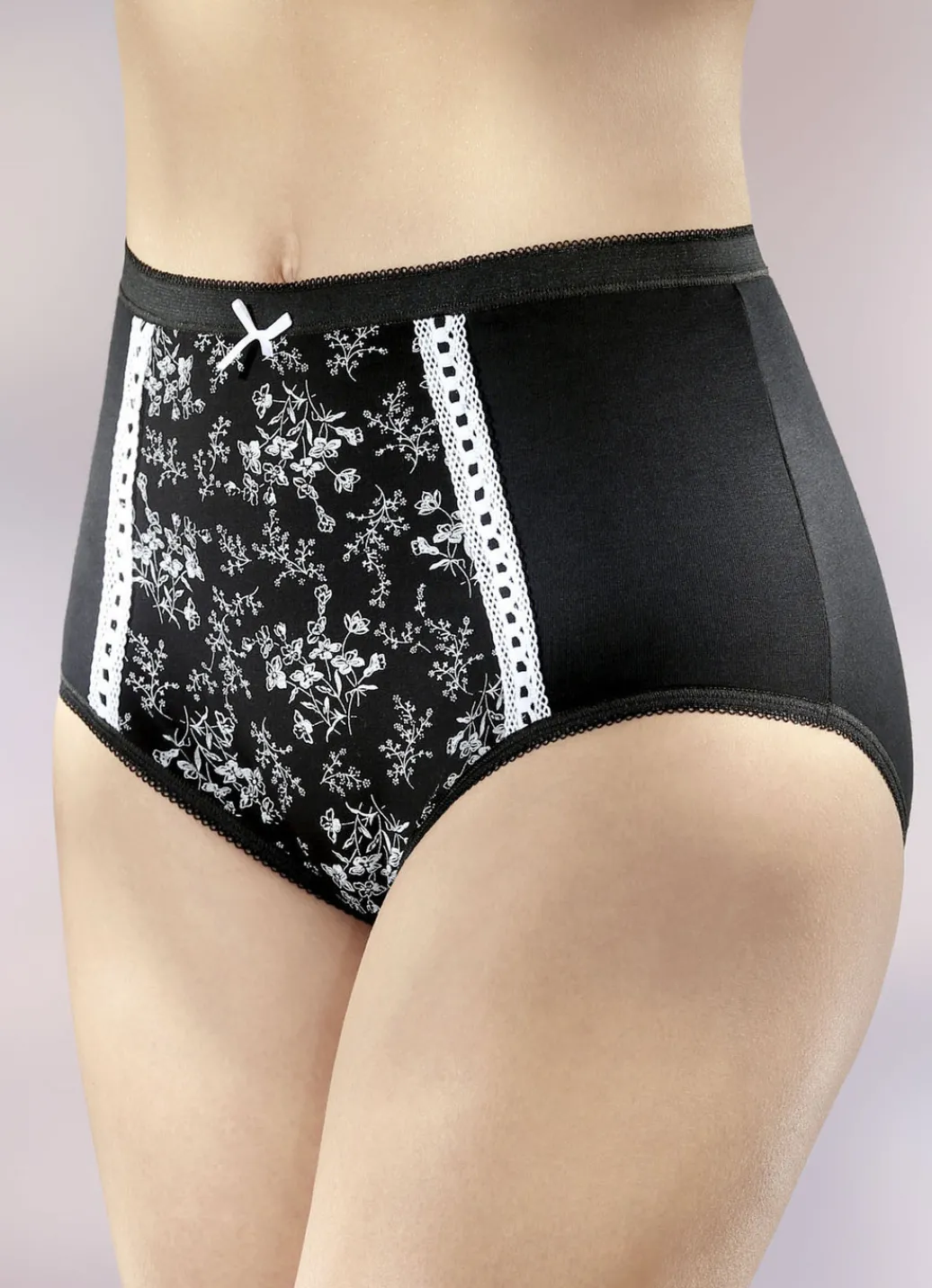 Damenwäsche|Wäsche>Viererpack Slips mit Floraldruck SCHWARZ-WEISS