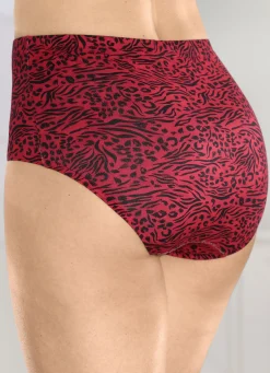 MONAMI Damenwäsche|Wäsche>Viererpack Slips mit Gummizug im Bund ROT-SCHWARZ