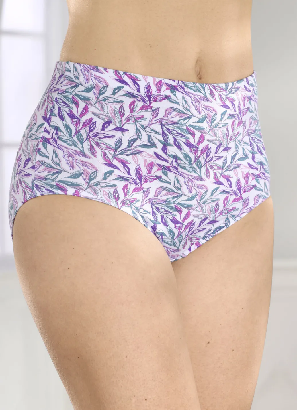 Wäsche|Damenwäsche>Viererpack Slips mit Gummizug im Bund WEISS-LILA-BUNT