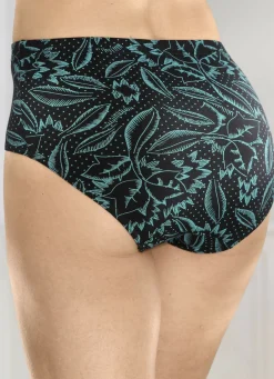 Wäsche|Damenwäsche>Viererpack Slips mit hübschem Druckdessin SCHWARZ-TÜRKIS