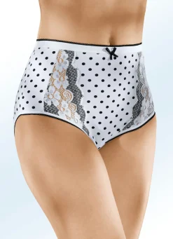 Damenwäsche|Wäsche>Viererpack Slips mit Punktedruck WEISS-SCHWARZ