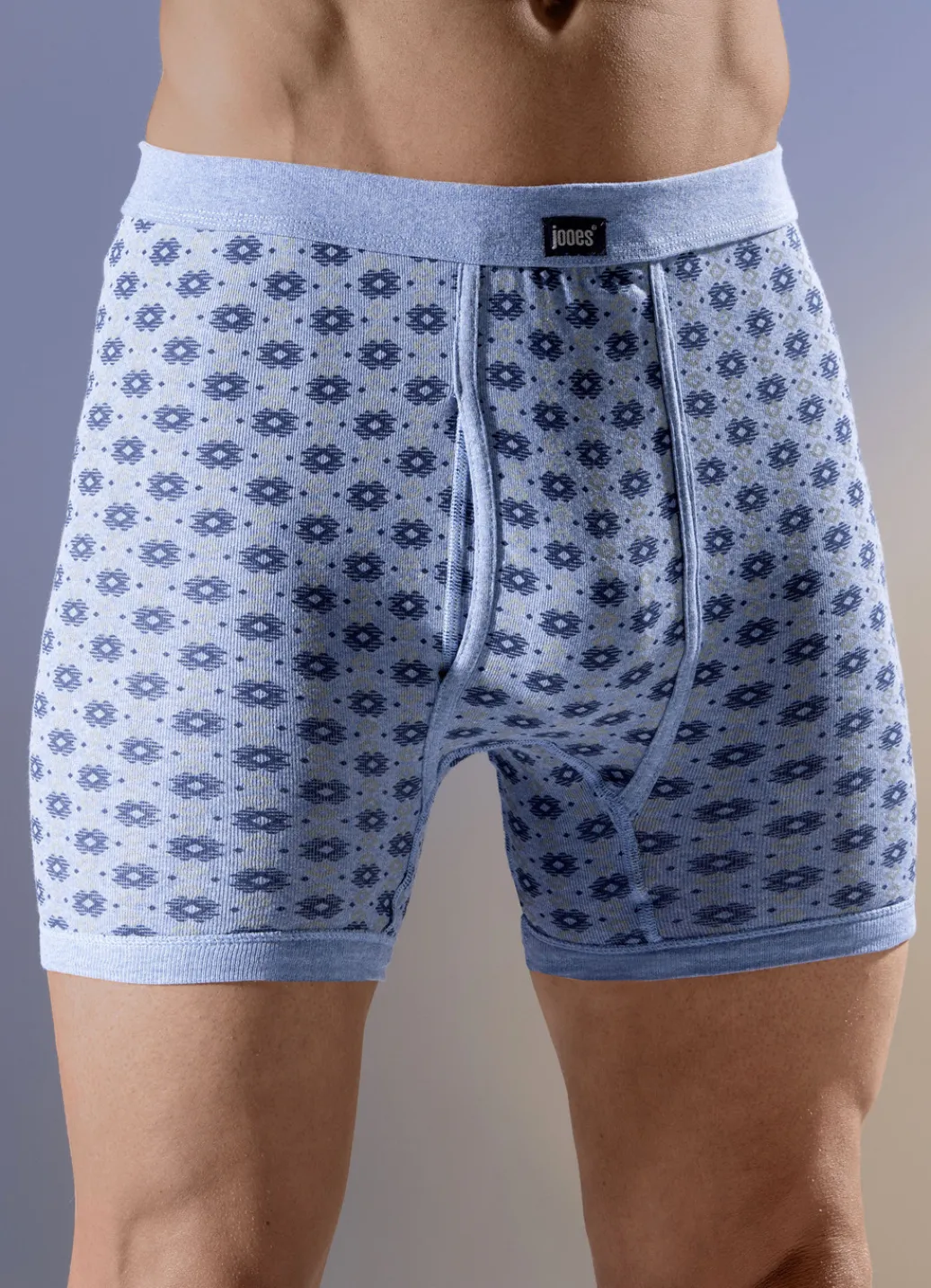 Wäsche|Herrenwäsche>Viererpack Unterhosen, allover dessiniert 2X JEANSBLAU MELIERT, 2X MARINE