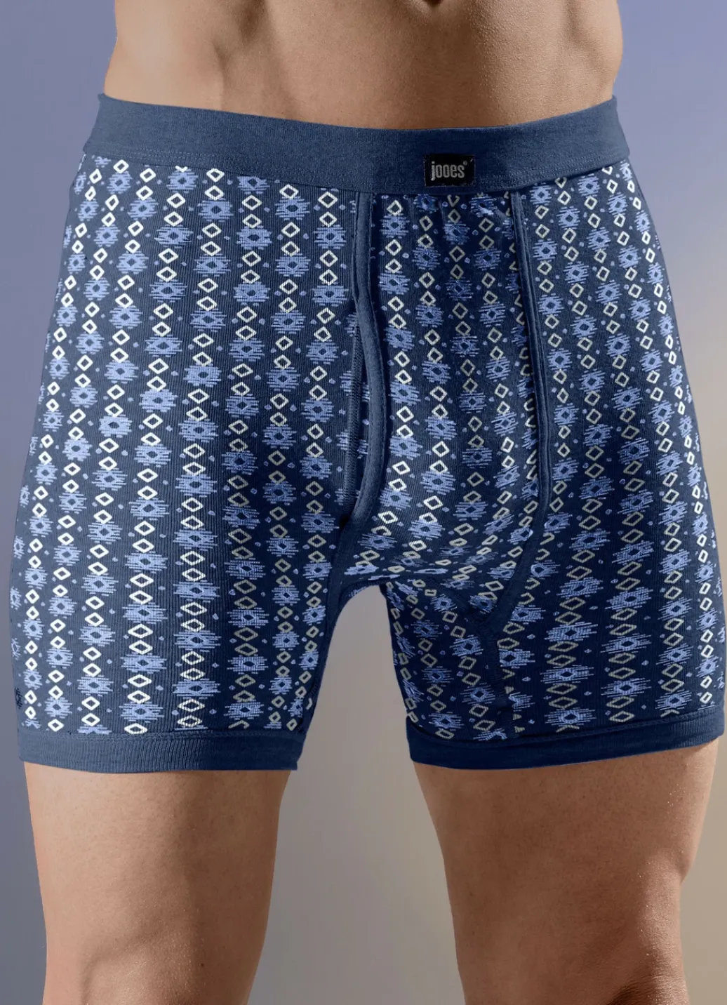 Wäsche|Herrenwäsche>Viererpack Unterhosen, allover dessiniert 2X JEANSBLAU MELIERT, 2X MARINE