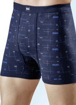 Wäsche|Herrenwäsche>Viererpack Unterhosen aus Feinripp mit Eingriff, bunt dessiniert 2X MARINE-BUNT, 2X HELLBLAU-BUNT