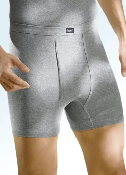 Wäsche|Herrenwäsche>Viererpack Unterhosen aus Feinripp mit Eingriff 2X STEINGRAU MELIERT, 2X JEANSBLAU MELIERT