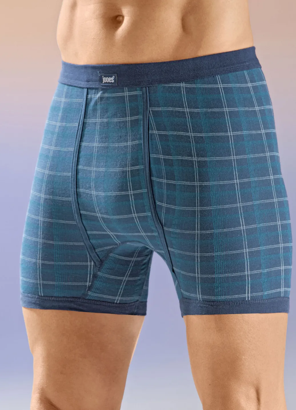 Wäsche|Herrenwäsche>Viererpack Unterhosen mit Karodessin 2X MARINE-SMARAGD, 2X SMARAGD-MARINE