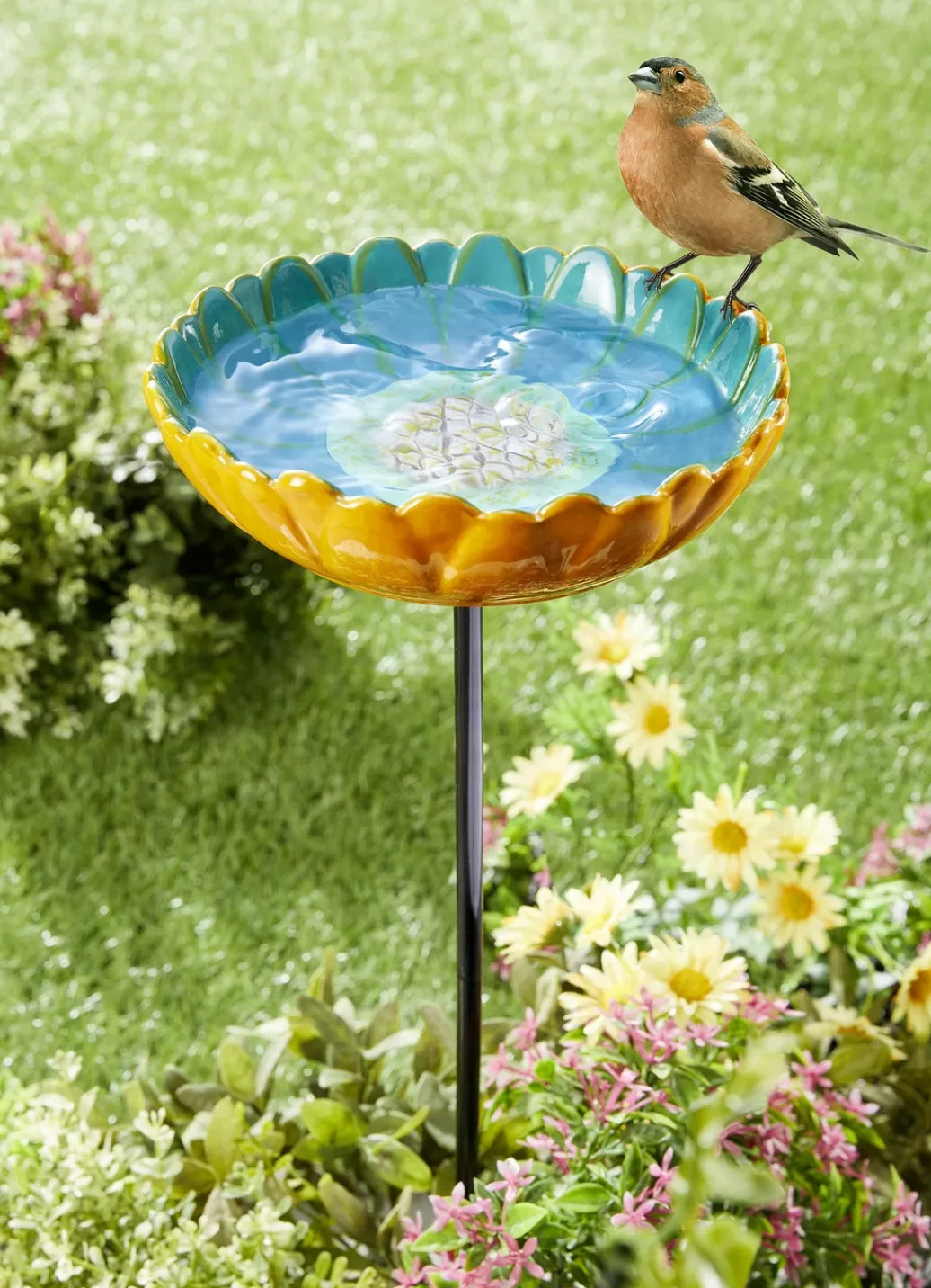 Gartendekoration>Vogeltränke Blüte aus glasierter Keramik SCHWARZ